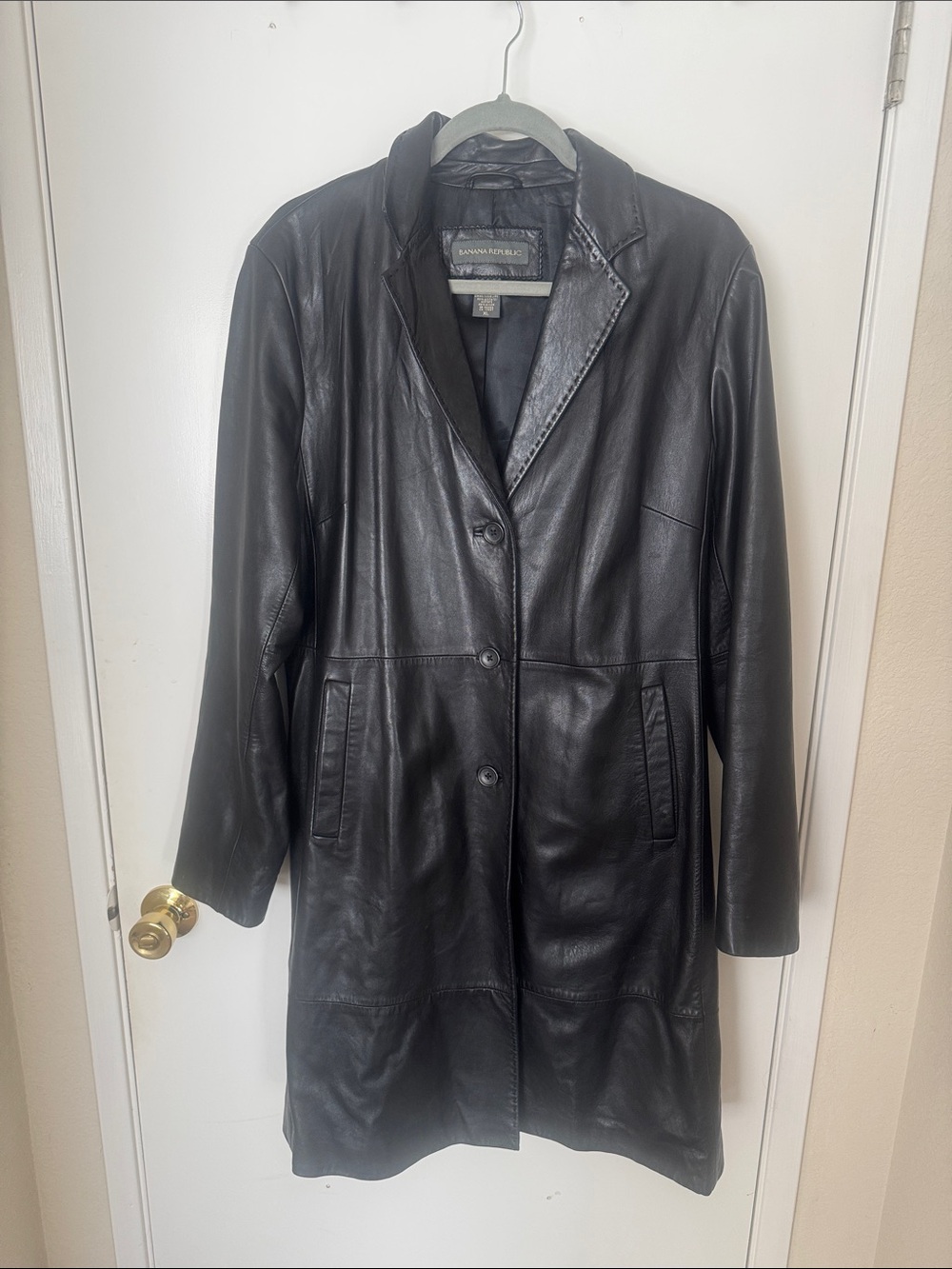 Vintage Banana Republic Black Leather Button-Front Women's Coat XL